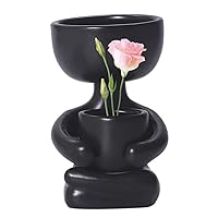 Succulent Planter Human Shape Cactus Pot Cute Ceramic Flower Pot for Home Office Decor Black StyleB Pots