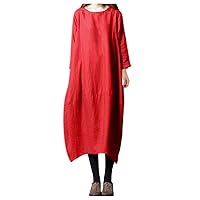 XJYIOEWT Formal Midi Dresses for Women,Cotton Loose and Long Skirt 3/4 Long Neck Women Skirt Round Sleeve Women's Dress