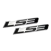 LS3 Embossed Black on Highly Polished Silver Real Aluminum Auto Emblem Badge Nameplate Compatible with GM General Motors Performance Chevy Corvette Camaro SS Pontiac G8 GXP Holden (Pack of 2)