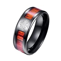 Men's Women's Stainless Steel Simple Center Wood Inlay Tree of Life Wedding Ring