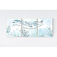 NATVVA 3 Pieces We Love You More Than All The Fish In The Sea Art Prints Ocean Canvas Painting Poster Artwork for Under The Sea Nursery Decoration with Wooden Inner Frame