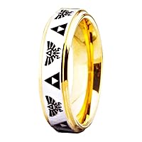 FREE Custom Engraving The Legend of Zelda Ring- Crest and Triforce Ring Gold Tone Step Tungsten Carbide Wedding Bands Ring