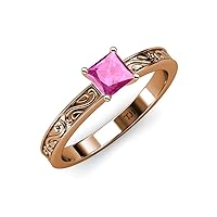Pink Sapphire Scroll Solitaire Engagement Ring 0.85 Carat 14K Rose Gold