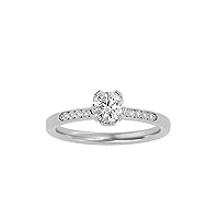 Certified 14K Gold Ring in Round Cut Moissanite Diamond (0.47 ct) Round Cut Natural Diamond (0.07 ct) With White/Yellow/Rose Gold Engagement Ring For Women