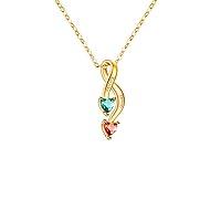 10K/14K/18K Solid Gold Personalized Mom Necklace with 1-4 Birthstone Customized Name Heart Necklace Engraved Names for Mom Wife