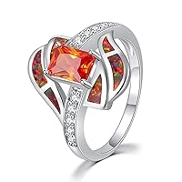 CiNily Orange Opal Orange Garnet Silver Zircon Women Jewelry Gemstone Ring Size 5-12