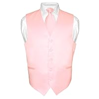 Men's Dress Vest & NeckTie Solid PINK Color Neck Tie Set for Suit or Tuxedo