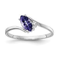 Solid 14k White Gold 7x3.5mm Marquise Tanzanite Blue December Gemstone Diamond Engagement Ring