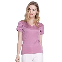 Women’s Silk Blouse,Loose Wear&Short Sleeves&V Collar,Mulberry Silk,7 Colors,女士真丝衬衫