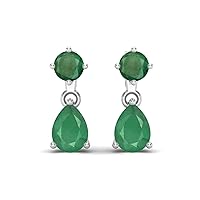 2.5 Cts Emerald Gemstone 925 Sterling Silver Dangle Drop Designer Earring Engagement Stud Earring