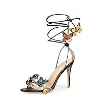 Arqa Strappy Sandals for Women Butterfly Ankle Wrap Stiletto High Heels Open Toe Suede Lace-up Heeled Sandal Wedding Bride Dressy Pumps
