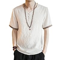 Short Sleeve T Shirt Chinese Traditional Clothes Male Retro Hanfu Tang Suit Streetwear Tees Tops Linen Blouse