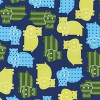 Urban Zoologie Navy Hippos by Ann Kelle for Robert Kaufman 1/2 Yard Fabric, 100% Cotton