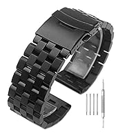 JY Brushed Stainless Steel Watch Band Strap 18mm/20mm/22mm/24mm/26mm Metal Replacement Bracelet with Double-Lock Deployment Clasp for Men Women in Black Silver