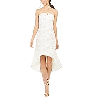Adrianna Papell Womens Lace Fit & Flare High-Low Strapless Dress, Off-White, 10