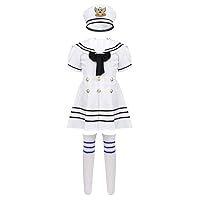 FEESHOW Girls Sailor Uniform Navy Nautical Dress Anime School Cosplay Costume Pleated Skirt Hat Socks Set