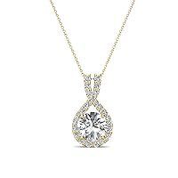 Round Lab Grown Diamond and Round Natural Diamond 1.26 ctw Halo Pendant 14K White Gold. Included 16 Inches 14K Gold Chain