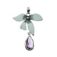 925 Sterling Silver Purple Amethyst Gemstone Womens Pendant Pendant for Necklace Handmade Jewelry Flower Design Fashion Pendant for Gifts Partys Casuals