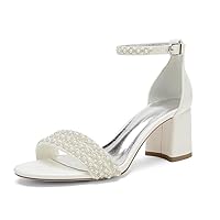 Block Heels Pearls Wedding Sandals Open Toe Ankle Strap Evening Party Summer Shoes