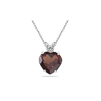 January Birthstone - Garnet Scroll Solitaire Pendant AAA Heart Shape in 14K White Gold Available from 6mm - 10mm