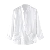 Icegrey Retro Style Linen Shirts Men's Stand Collar Casual Button Shirt