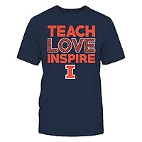 FanPrint Illinois Fighting Illini - Teach Love Inspire - Brocade Pattern Gift T-Shirt