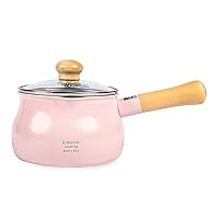 Japanese Style 5.5-Inch Saucepan with Non-Stick Coating, Wooden Handle, Transparent Glass Lid, 1.4L Capacity (Pink)