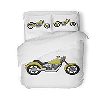 Duvet Cover Set Twin Size Cool Motorcycle on White Vehicle Two Wheels Biker Chopper Transport Modern Motorbike 3 Piece Microfiber Fabric Decor Bedding Sets for Bedroom