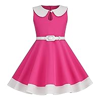 Girls Vintage Audrey 50's Retro Dress Sleeveless Party Outfit with Belt Peter Pan Collar Swing Wedding Casual Dress