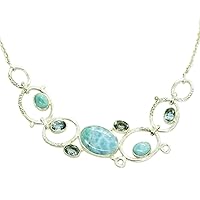 Beautiful Larimar & Blue Topaz Gemstone 925 Solid Sterling Silver Necklace Handmade Jewelry For Girls