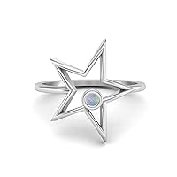 MOONEYE 0.03 Ctw Round Ethiopian Opal Open Star Ring Dainty Star 925 Sterling Silver Statement Ring