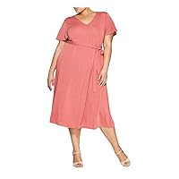 Women's Plus Size Short Sleeve V-Neck Sand Wash Knit Dress -