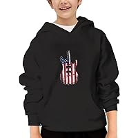Unisex Youth Hooded Sweatshirt Guitar American Flag Musical Instrument Design Cute Kids Hoodies Pullover for Teens