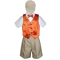 5pc Baby Toddler Boys Orange Vest Bow Tie Khaki Shorts Suits Cap S-4T (4T)