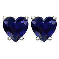 1 Ct Heart Blue Sapphire Womens Stud Earring 14k White Gold Finish