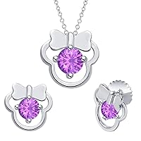 Cute Minnie Mouse .925 Sterling Silver Gemstone Earring Pendant Set For Girl's