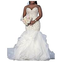 Women's Lace Wedding Dresses for Bride 2024 Ball Gowns Sweetheart Mermaid Tulle Tiered Wedding Dress for Garden/Outdoor