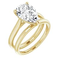 10K Solid Yellow Gold Handmade Engagement Rings 4 CT Pear Cut Moissanite Diamond Solitaire Wedding/Bridal Ring Set for Wife, Promise Rings