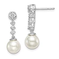 14k White Gold Freshwater Cultured Pearl and Diamond Post Earrings Measures 22x7mm Wide Jewelry for Women