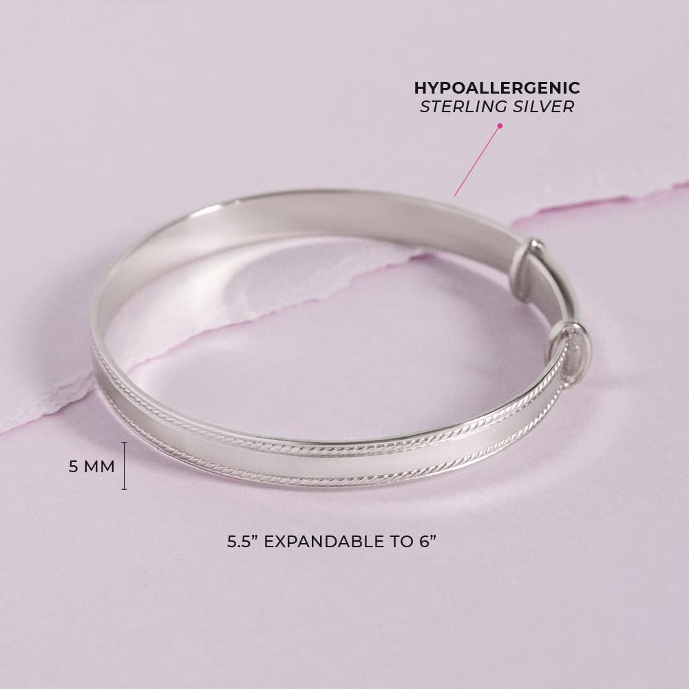 925 Sterling Silver Adjustable Bangle Bracelet For Toddler and Little Girls 5.5