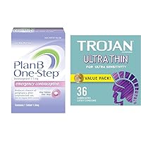 Plan B One-Step Emergency Contraceptive, 1 Tablet and Trojan Ultra Thin Condoms, 36 Count Value Pack Bundle
