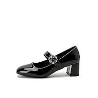Women's Short Heel Round Toe Ankle Strap Pump Shoes Women's High Heels Women's Four Seasons Black Formal Shoes