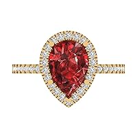 2.55 Brilliant Pear Cut Solitaire W/Accent Halo Natural Red Garnet Anniversary Promise Wedding ring Solid 18K Yellow Gold