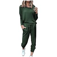 Womens 2 Piece Tracksuit Set Casual Long Sleeve Tops Pants Outfits Solid Lounge Suit Relaxed Fit Sweatsuit Sets