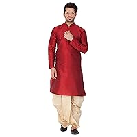 Elina fashion Men's Indian Banglori Silk Kurta Dhoti (Pajama) Stitched Readymade Set Diwali Puja Traditional Wear