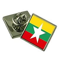 Myanmar Flag Lapel Pin Badge Solid Silver 925