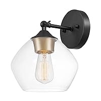 Globe Electric 51367 1-Light Wall Sconce, Matte Black, Gold Accent Socket, Clear Glass Shade, Wall Lighting, Wall Lamp Dimmable, Wall Lights for Bedroom, Kitchen Sconce, Home Décor, Bulb Not Included