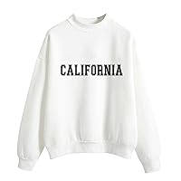 Women Oversized Shirts California Letter Print Graphic Gym Sport Fleece Sweatshirt Fall Crewneck Long Sleeve Pullover Top