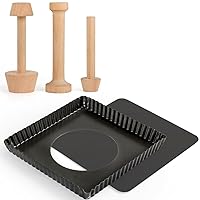 8 Inch Square Pie Pan with 3 PCS Wooden Tart Tamper Set for Baking
