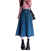 Waist Retro Denim Skirts for Women Irregular Long Skirt Woman Korean Daily Jean